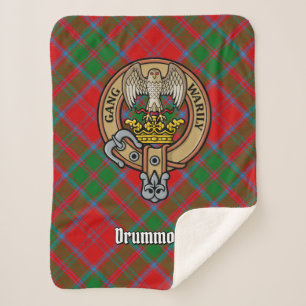 Clan Drummond Crest over Tartan Sherpa Deken