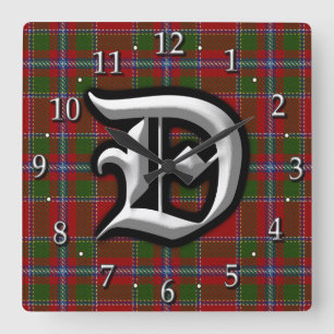 Clan Drummond Letter D Monogram Tartan Vierkante Klok