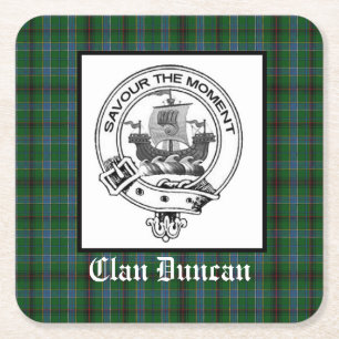 Clan Duncan Crest Badge en Tartan Vierkante Kartonnen Onderzetter