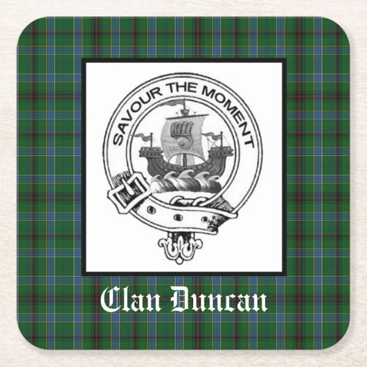 Clan Duncan Crest Badge & Tartan Vierkante Kartonnen Onderzetter (Voorkant)
