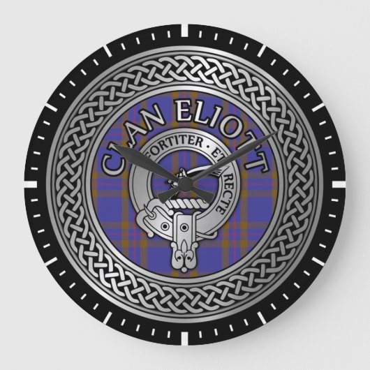 Clan Eliott Crest & Tartan Knot Grote Klok (Voorkant)