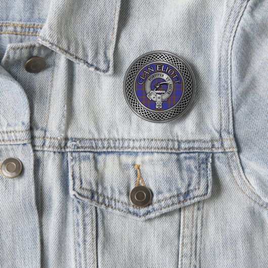 Clan Eliott Crest & Tartan Knot Ronde Button 5,7 Cm (In situ)