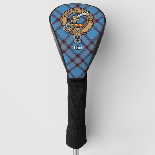 Clan Elliot Crest over het oude Tartan Golfheadcover (Voorkant)
