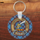 Clan Elliot Crest over het oude Tartan Sleutelhanger (Voorkant)