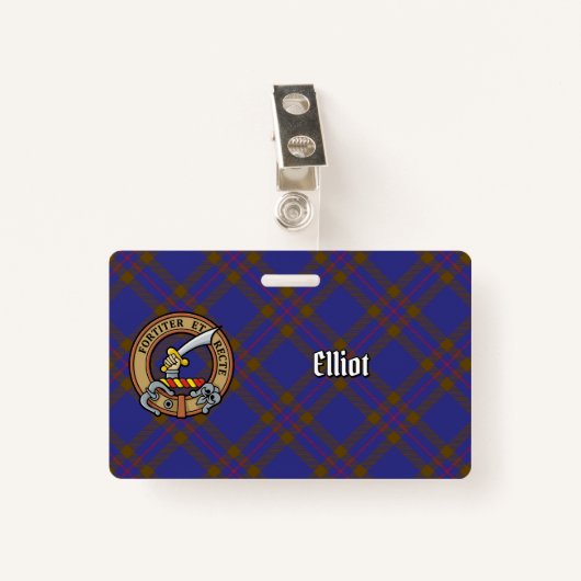Clan Elliot Crest over Modern Tartan Badge (Voorkant met clip)