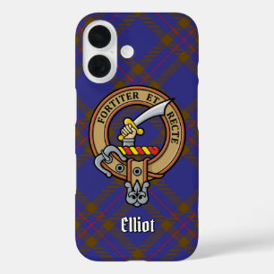 Clan Elliot Crest over Modern Tartan iPhone Case