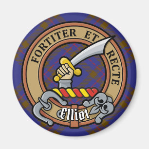 Clan Elliot Crest over Modern Tartan Magneet