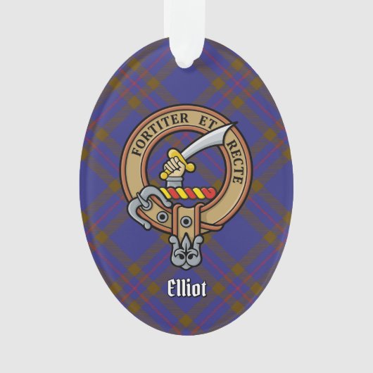 Clan Elliot Crest over Modern Tartan Ornament (voorkant)