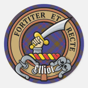 Clan Elliot Crest over Modern Tartan Ronde Sticker