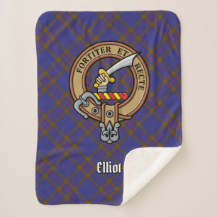 Clan Elliot Crest over Modern Tartan Sherpa Deken