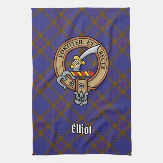 Clan Elliot Crest over Modern Tartan Theedoek (Verticaal)