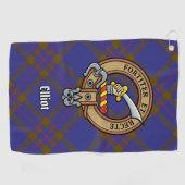 Clan Elliot Crest over moderne Tartan Golf Handdoe Golfhanddoek (Horizontaal)