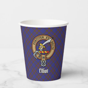 Clan Elliot Crest over moderne Tartan papieren bek Bekers