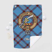 Clan Elliot Crest over oude Tartan Golf Handdoek (Insitu)