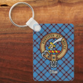 Clan Elliot Crest over oude Tartan Sleutelhanger (Voorkant)