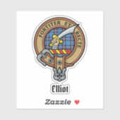 Clan Elliot Crest sur l'Ancien Sticker Tartan (Feuille)