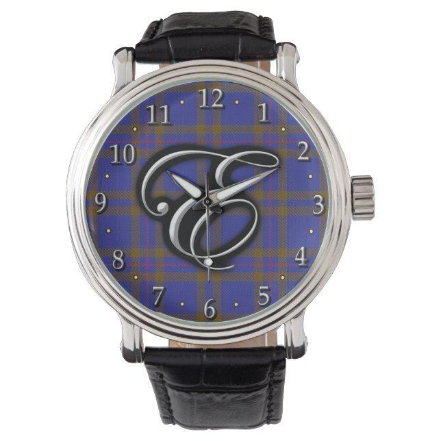 Clan Elliot Letter E Monogram Tartan Horloge (Voorkant)