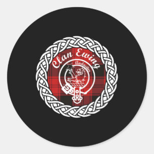 Clan Ewing Achternaam Schotse Tan Crest Ronde Sticker