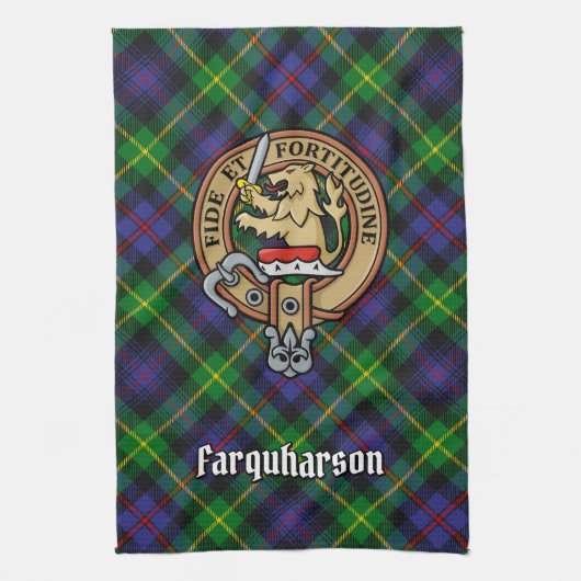 Clan Farquharson Crest over Tartan keukenhanddoek (Verticaal)