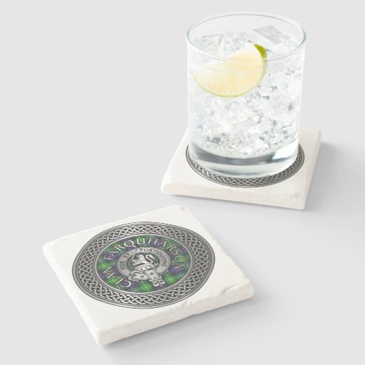 Clan Farquharson Crest & Tartan Knot Stenen Onderzetter (Zijkant)