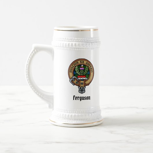 Clan Ferguson Crest over Tartan Beer Stein Bierpul (Links)