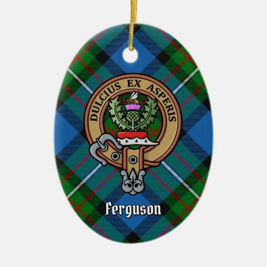 Clan Ferguson Crest over Tartan Keramisch Ornament (Voorkant)