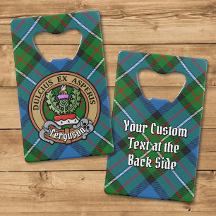 Clan Ferguson Crest over Tartan Kredietkaart Flessenopener