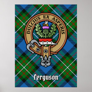 Clan Ferguson Crest over Tartan Poster