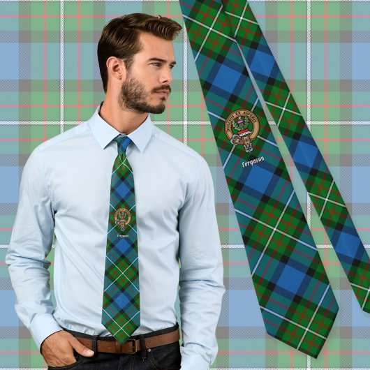 Clan Ferguson Crest over Tartan Stropdas