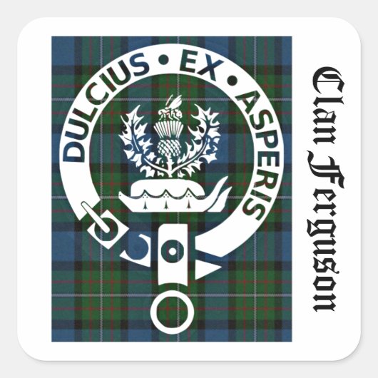 Clan Ferguson Crest Tartan Vierkante Sticker (Voorkant)