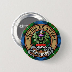 Clan Ferguson Wapen over Tartan Ronde Button 5,7 Cm
