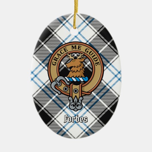 Clan Forbes Crest over jurk Tartan Keramisch Ornament (Voorkant)