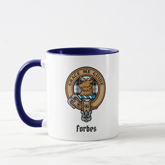Clan Forbes Crest over jurk Tartan Mok (Links)