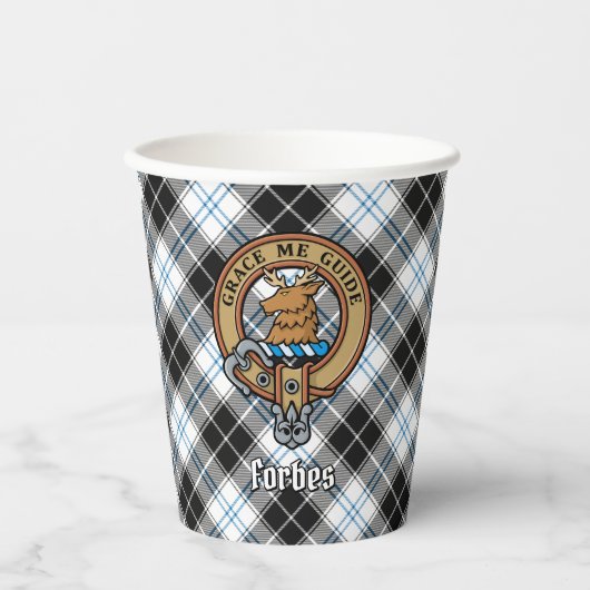 Clan Forbes Crest over jurk Tartan Papieren Bekers (Voorkant)