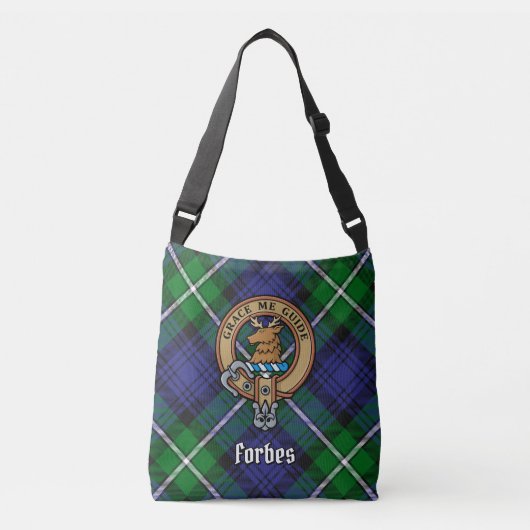 Clan Forbes Crest over Tartan Crossbody Tas (Voorkant)