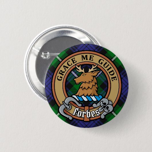 Clan Forbes Crest over Tartan Ronde Button 5,7 Cm (Voorkant /achterkant)
