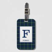 Clan Forbes Tartan groen en blauw geruite monogram Bagagelabel (Voorkant (verticaal))