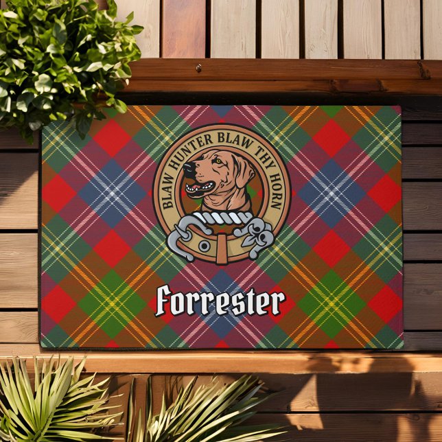 Clan Forrester Crest over Tartan Deurmat (Creator heeft geüpload)