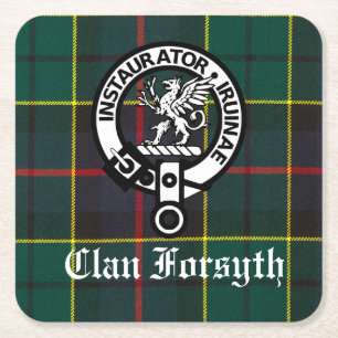 Clan Forsyth Crest Badge en Tartan Vierkante Kartonnen Onderzetter