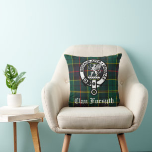 Clan Forsyth Crest Badge & Tartan Kussen