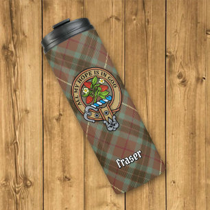 Clan Fraser Crest over de weesde jacht Tartan Thermosbeker