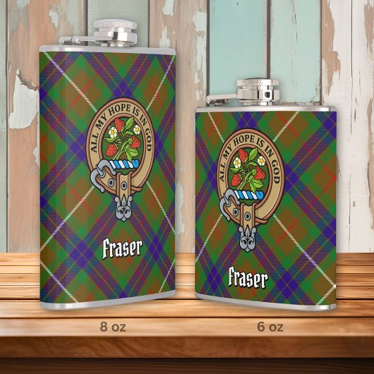 Clan Fraser Crest over jagen Tartan Heupfles