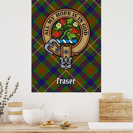Clan Fraser Crest over jagen Tartan Poster (Keuken)