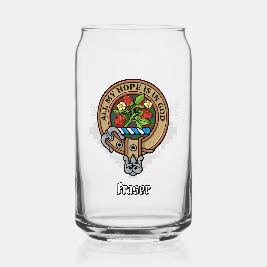 Clan Fraser Crest over Tartan Blikvorm Glas (Voorkant)