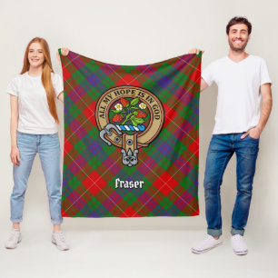 Clan Fraser Crest over Tartan Fleece Deken