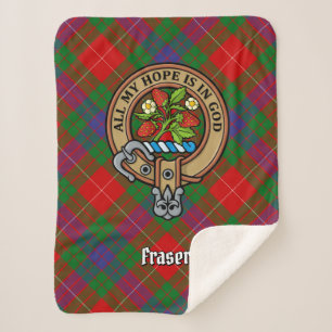 Clan Fraser Crest over Tartan Sherpa Deken