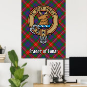 Clan Fraser van Lovat Crest over Tartan Poster (Thuiskantoor)