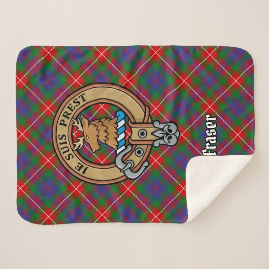 Clan Fraser van Lovat Crest over Tartan Sherpa Deken (Voorkant (horizontaal))
