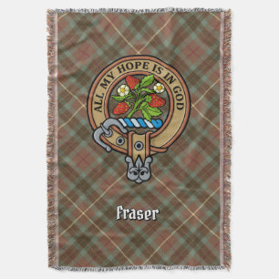 Clan Fraser-wapen boven verweerde jacht-tartan Deken