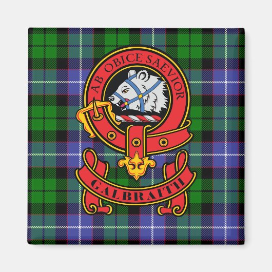 Clan Galbraith Magnet met Crest en Tartan Magneet (Voorkant)